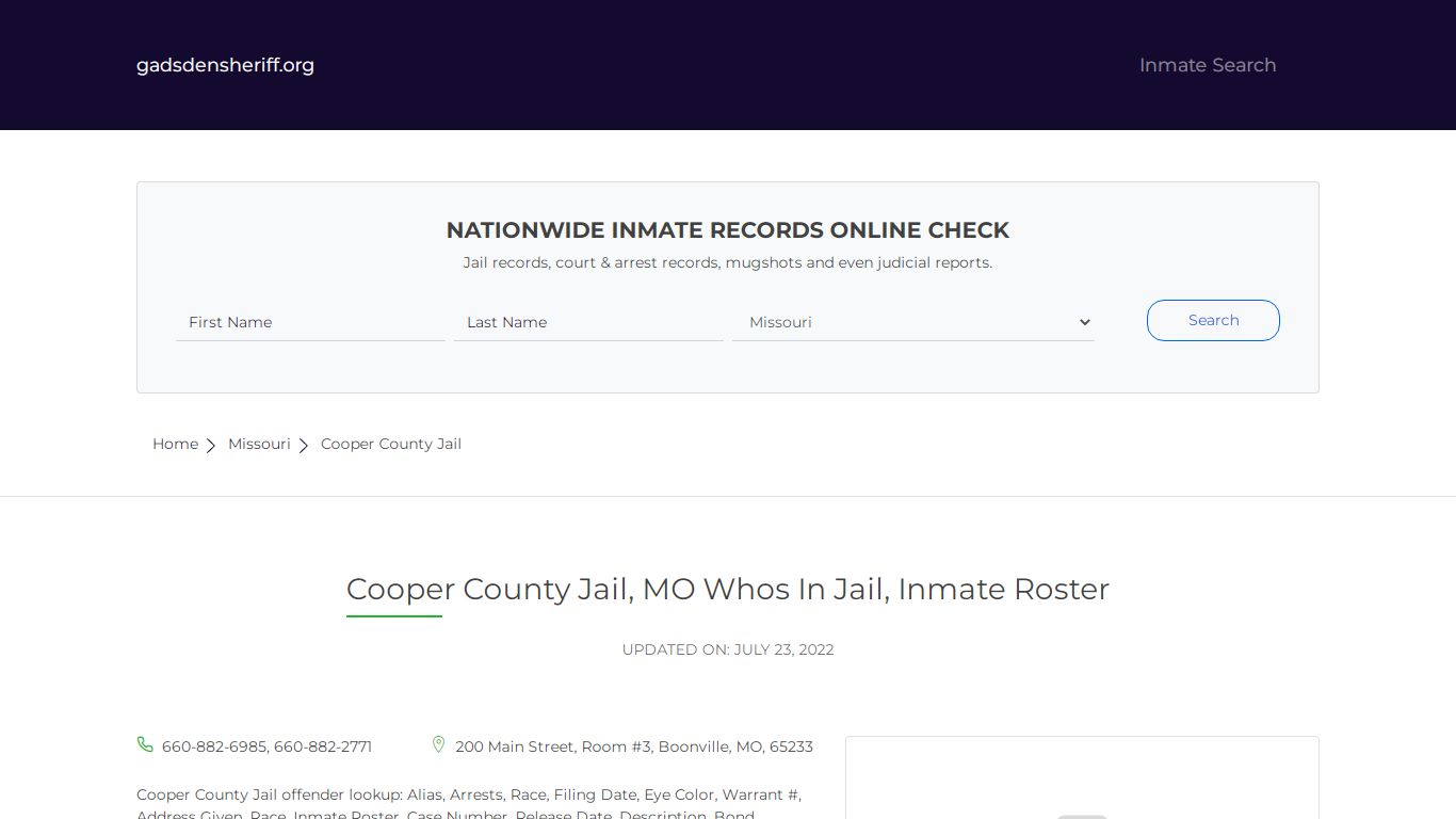 Cooper County Jail, MO Whos In Jail, Inmate Roster
